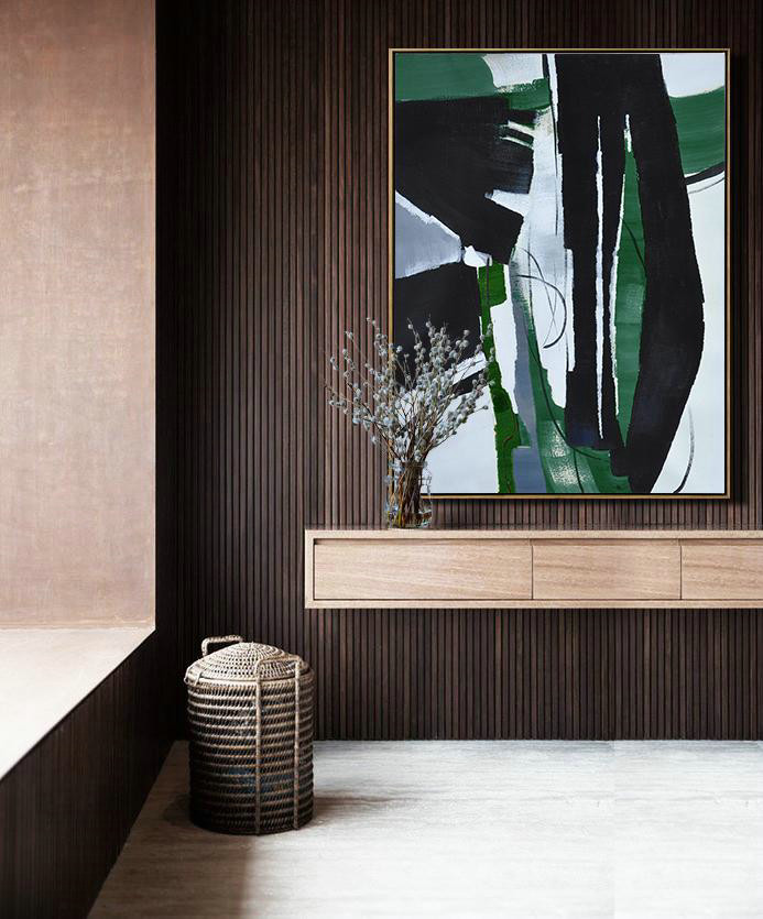 Extra Large 72" Acrylic Painting,Hand Painted Large Vertical Contemporary Painting On Canvas,Extra Large Canvas Painting,Black,Dark Green,White.etc